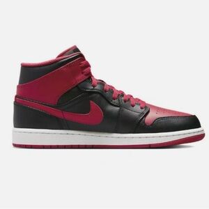 Air Jordan 1 AJ1 Mid Bred Black Fire Red Sneakers